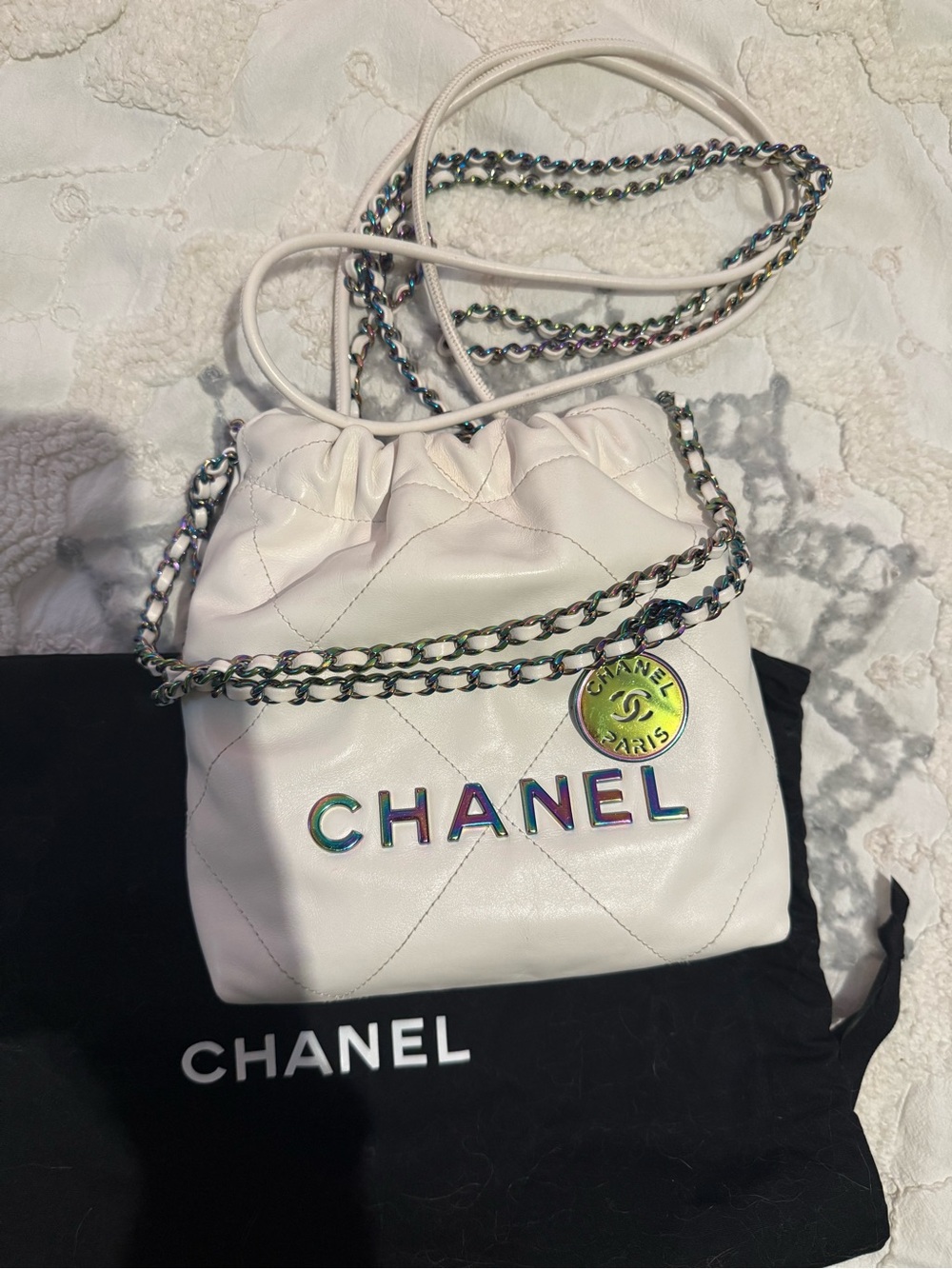 Chanel Mini 22 White Rainbow Shiny Calf Leather